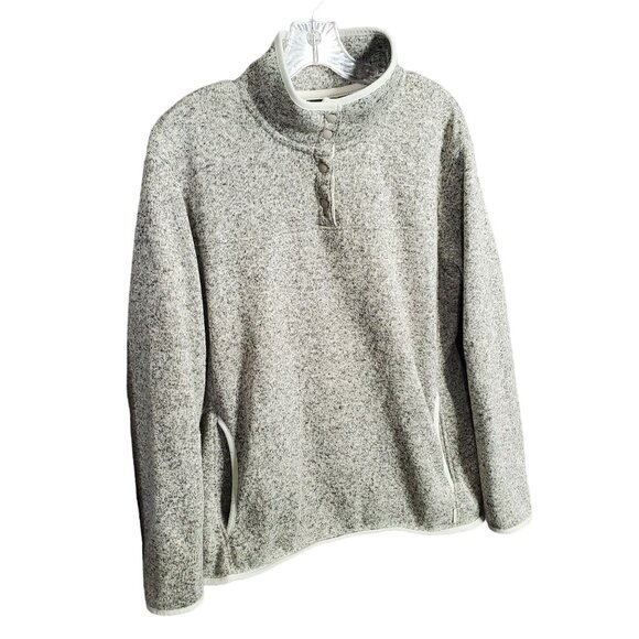 Eddie Bauer Sweaters - Eddie Bauer Womens XL Gray Henley Snap Button Fleece Lined Pullover Sweater